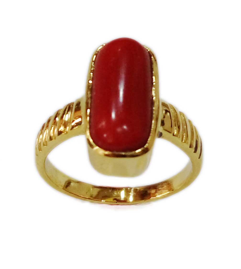 18K Yellow Gold Coral Ring - Size 6.75 - Ruby Lane