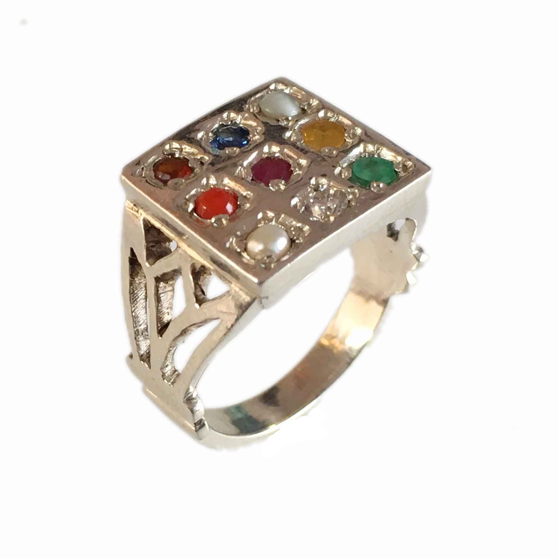 Antique Navaratna Ring 20k Gold Gems Diamond Amulet Unisex India (6823 –  Brenda Ginsberg Antique Jewelry