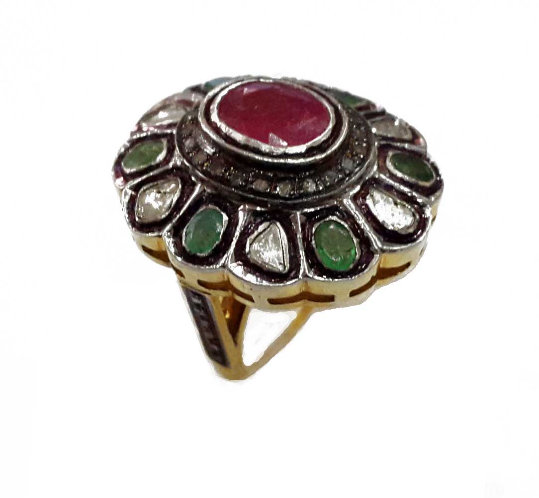 Emerald, Ruby & Diamond Gypsy Ring