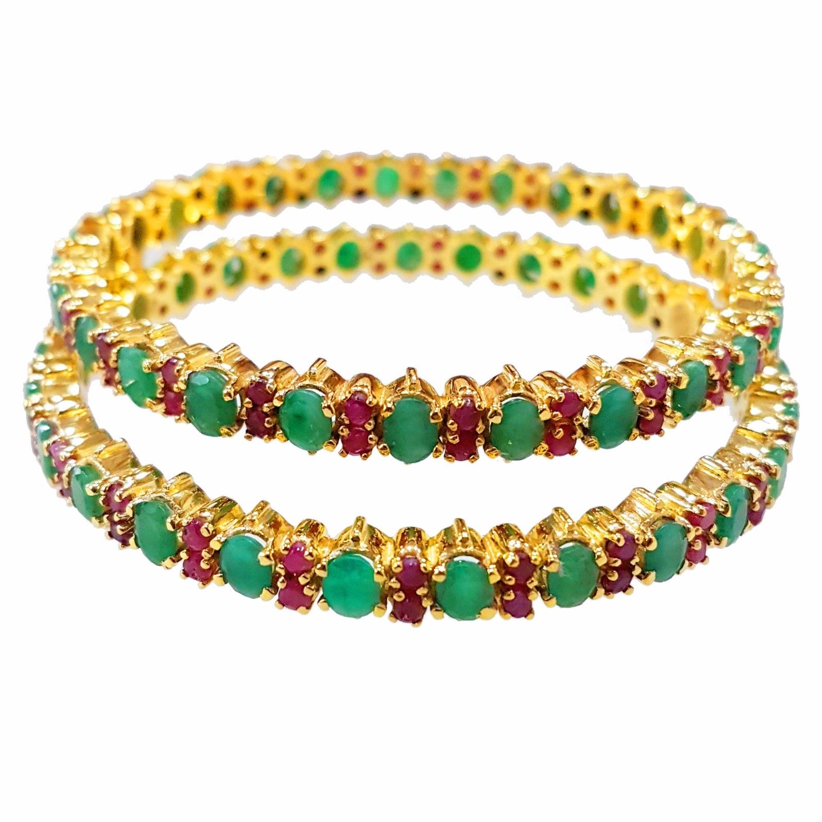 Golden Esmerelda Ruby And Emerald Bangle Bracelet