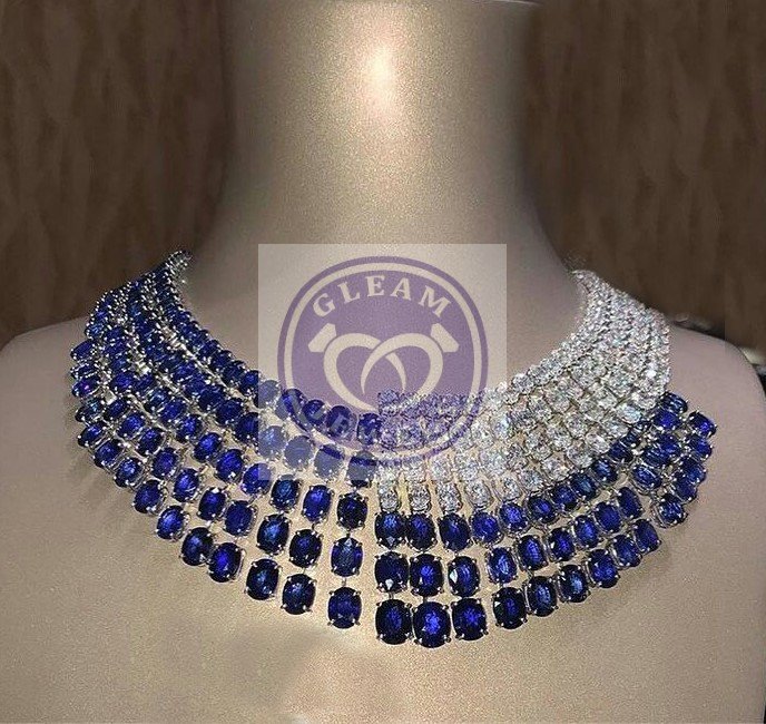 Blue Sapphire Bridal Necklace in Sterling Silver