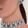 Green Doublet Necklace with Earrings in Silver