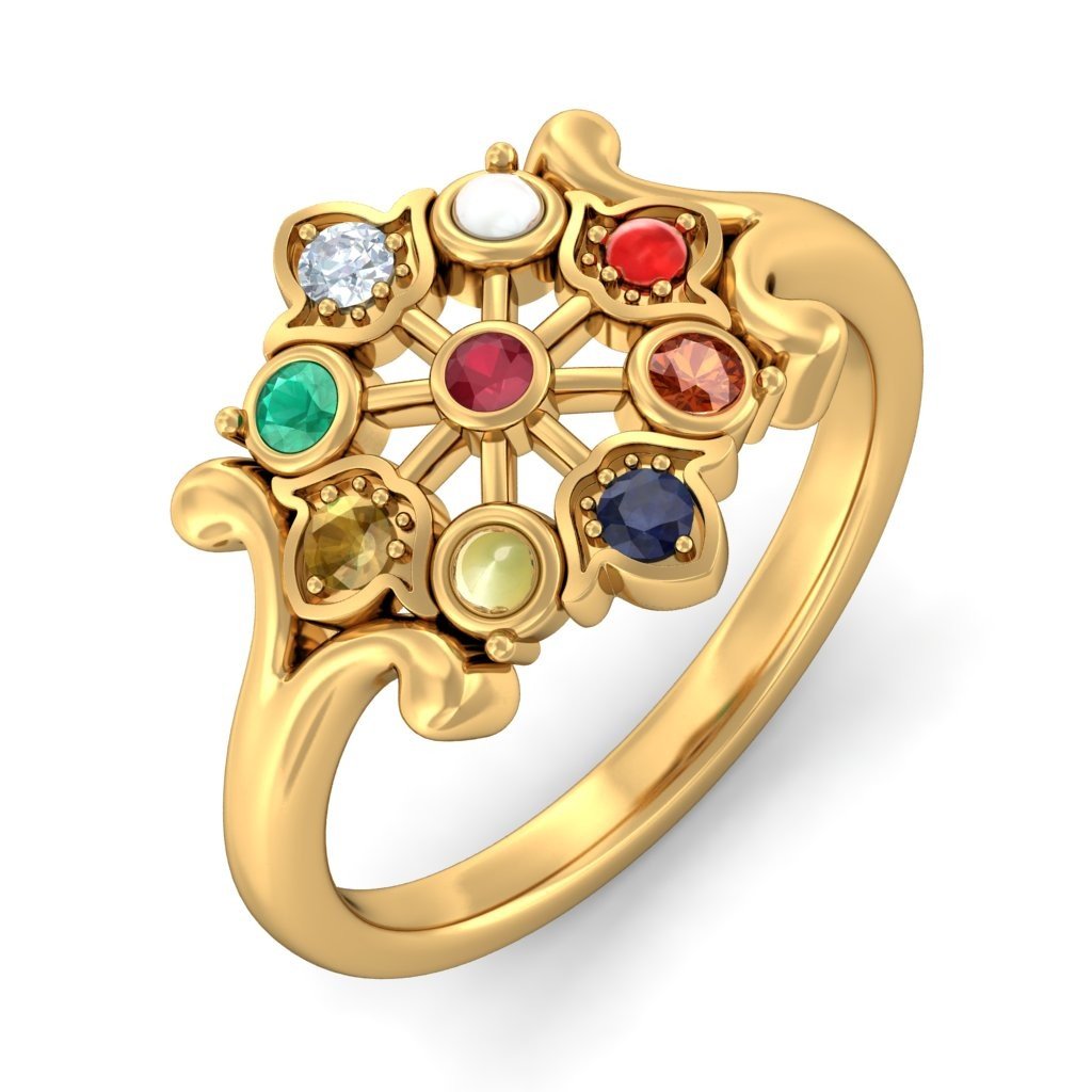 22k Gold Jadau Ladies Ring in Navratna Stones GLR 024